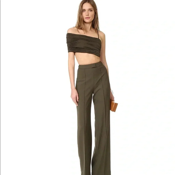 AQ/AQ NWT Military Green Slinky One Shoulder Crop Top Cedarne Cropped - Picture 1 of 8